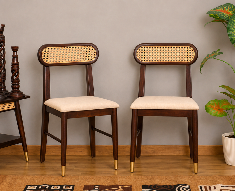 Ashton Solid Wood Rattan Cane Chair Set Of 2