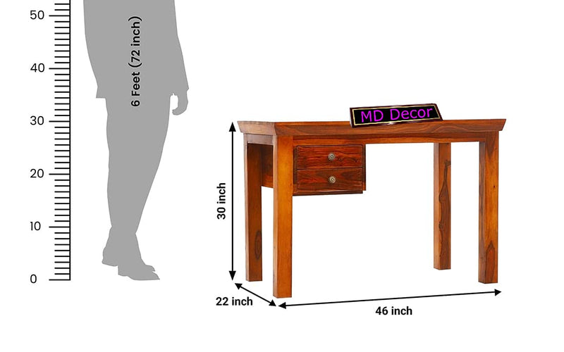 Solid Sheesham Wood Study Table with Drawer Storage for Home Writing Office Desk