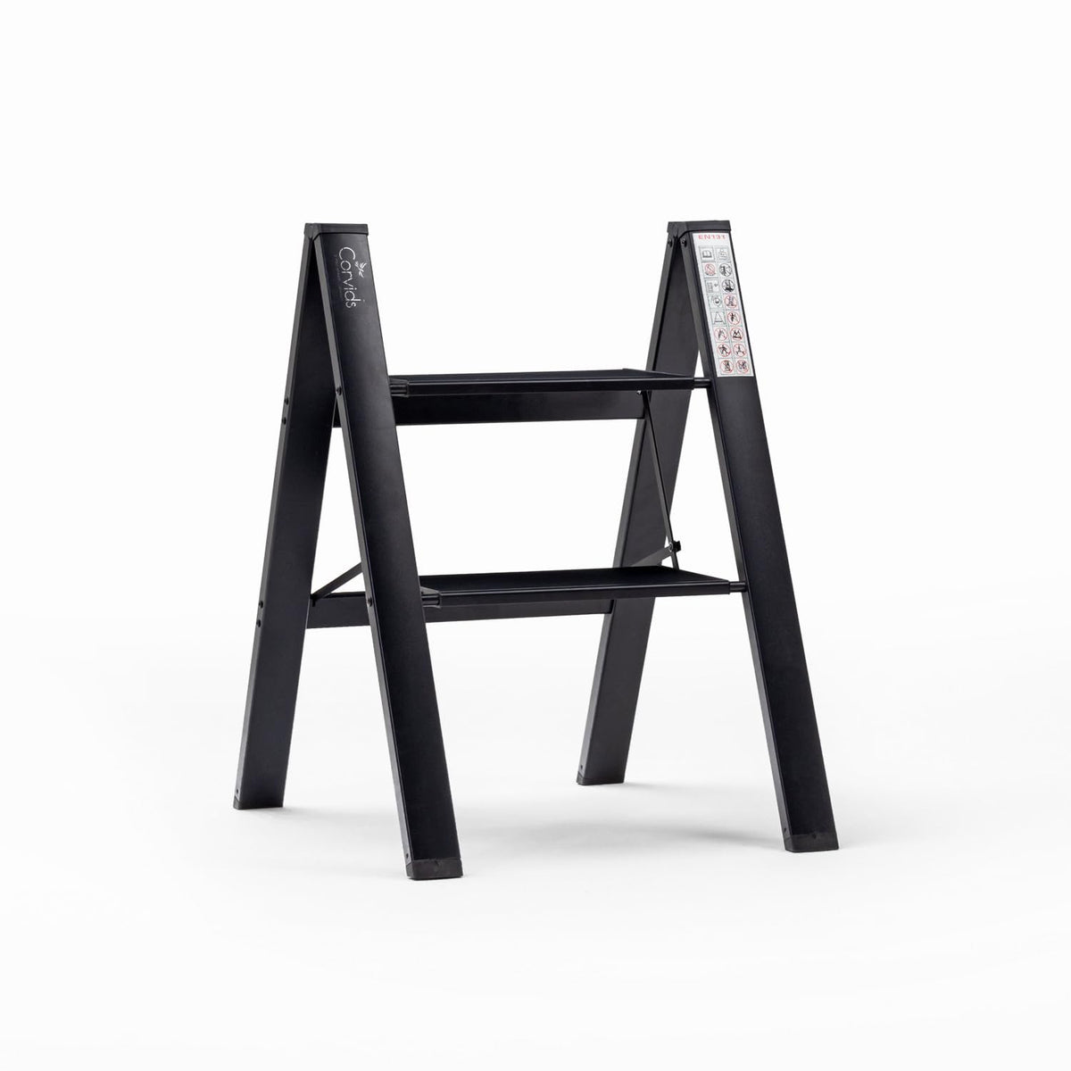 Corvids 4-Steps Premium Folding Step Stool | 2-Year Warranty | Wide Anti-Slip Pedal, Portable Lightweight Aluminum Step Ladder for Home and Office Use (Black)