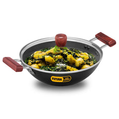 Hawkins Futura 2 Litre Deep Fry Pan, Hard Anodised Kadai with Glass Lid, Flat Bottom Kadhai, Black (AD20G)