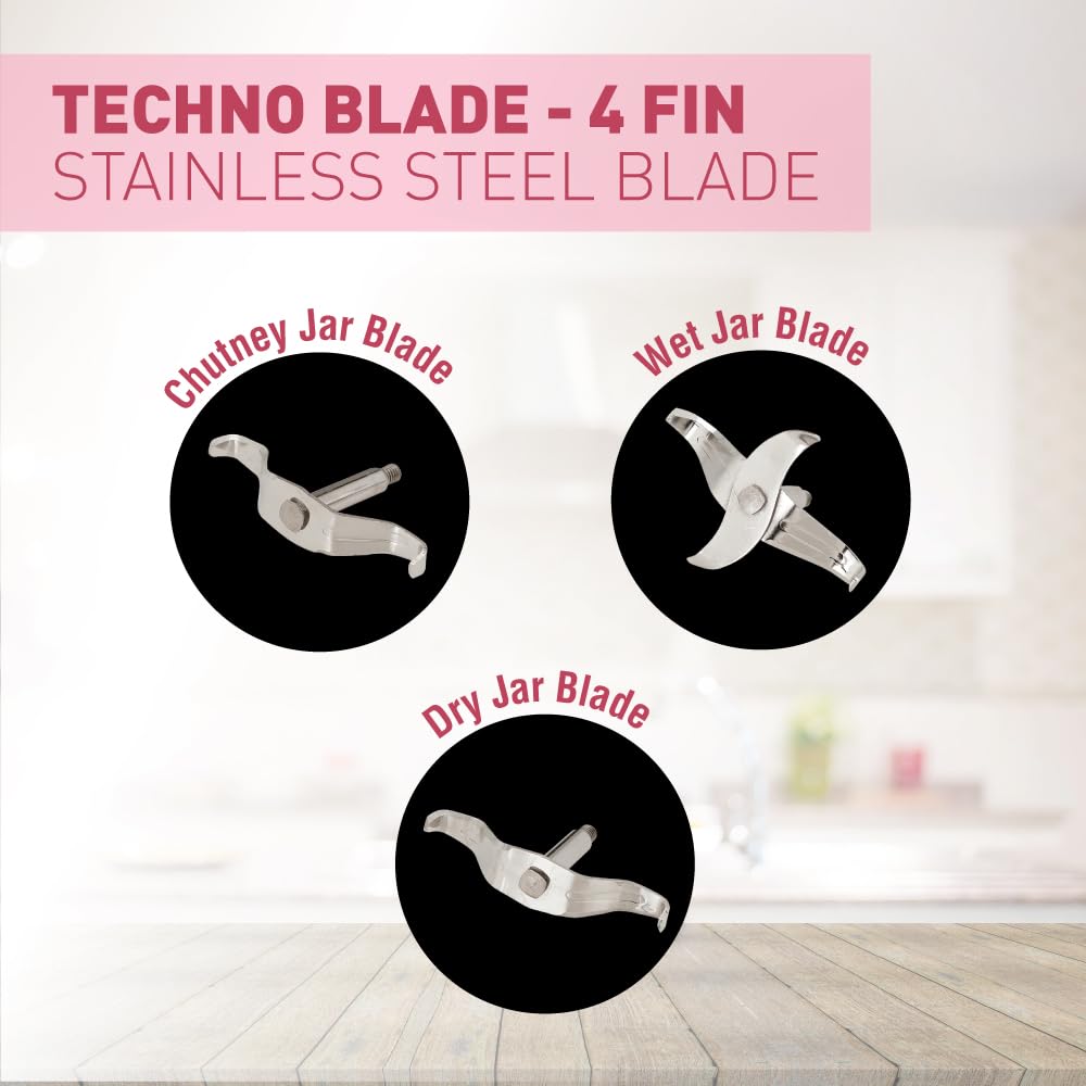 USHA Colt Prime Mixer Grinder| 500W| Powerful 100% Copper Motor| Rust Resistant Stainless Steel Jars & Blades| Uniform Grinding with 3 Jars| 5 Years Motor Warranty