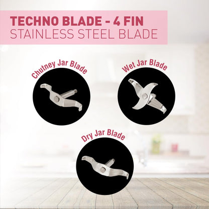 USHA Colt Prime Mixer Grinder| 500W| Powerful 100% Copper Motor| Rust Resistant Stainless Steel Jars & Blades| Uniform Grinding with 3 Jars| 5 Years Motor Warranty