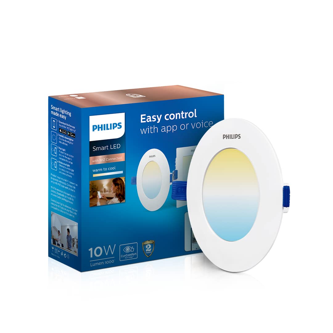 Philips Smart Wi-Fi LED Downlighter 10-Watt Round Wiz Connected Compatible with Amazon Alexa and Google
