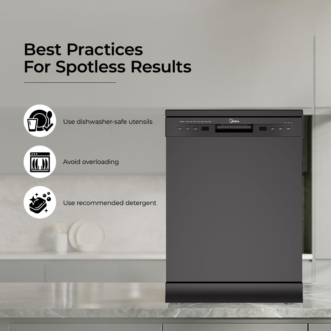 Midea 13 Place Setting Freestanding Dishwasher, 7 Wash Programs, Intensive 70°C, Glass Care Mode (MDWPF1301F(B) IN, ECO & Rapid Wash, Fully Automatic, Suitable for Indian Kitchen)
