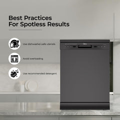Midea 13 Place Setting Freestanding Dishwasher, 7 Wash Programs, Intensive 70°C, Glass Care Mode (MDWPF1301F(B) IN, ECO & Rapid Wash, Fully Automatic, Suitable for Indian Kitchen)