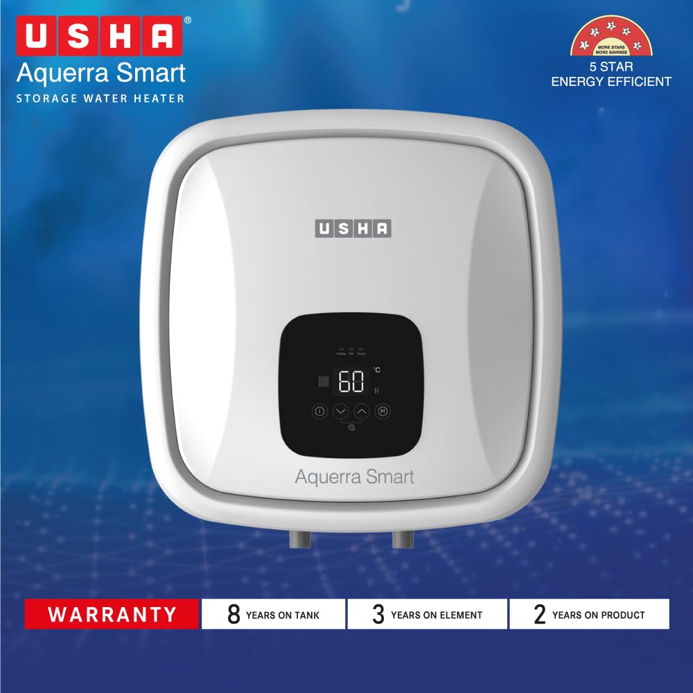 USHA SWH AQUERRA SMART 15L WHITE, With Free Installation and Connection Pipes