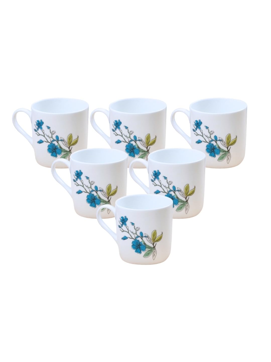 Clay Craft Fine Ceramic | Floral Printed | Tea/Coffee Cups - Set of 6-180 ml Each (Blue Flower), Tea Cup Set of 6, Microwave & Dishwasher Safe, Mugs for Coffee, Cups Set of 6, Ideal for Gifting