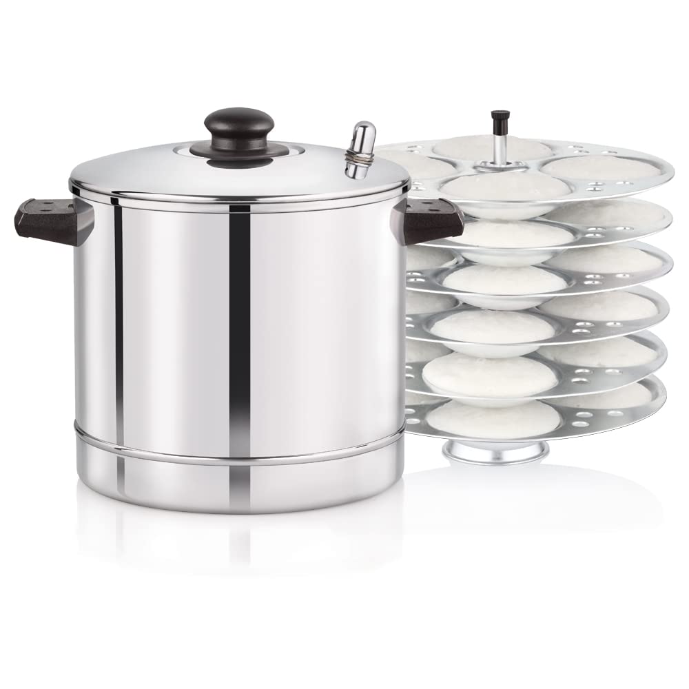 Premier Aluminium Idli Maker - Large 6 Plate Capacity For Perfectly Steamed Idlis, Heat-resistant Handles, Durable And Easy To Clean Kitchen Essential