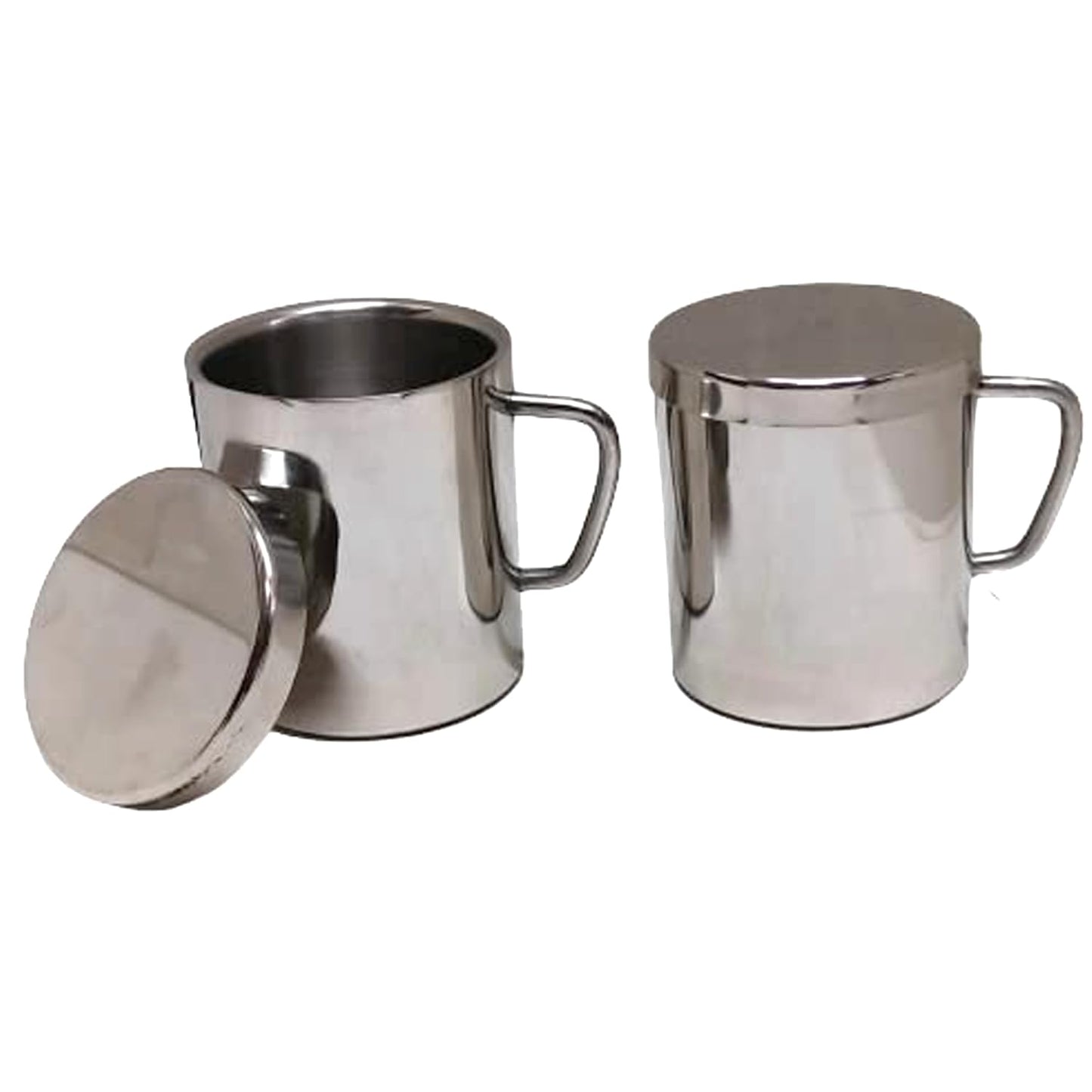 Dynore Stainless Steel Set of 2 Sober Tea/Coffee Mug with Multipurpose Lids Coaster
