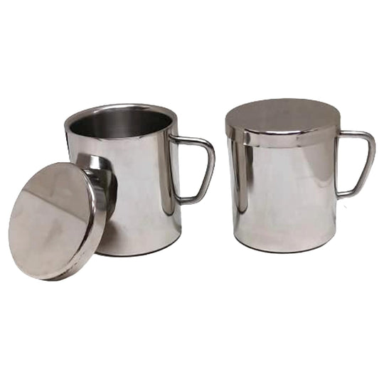 Dynore Stainless Steel Set of 2 Sober Tea/Coffee Mug with Multipurpose Lids Coaster