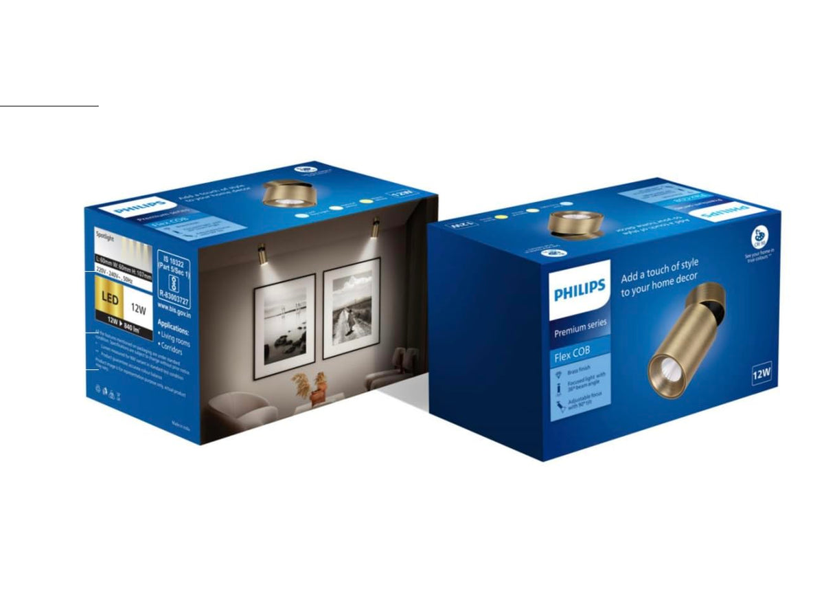 Philips 12W Flex Surface LED COB Brass Finish in Aluminum Warm white-3000k Adjustable Focus with a 90-Degree