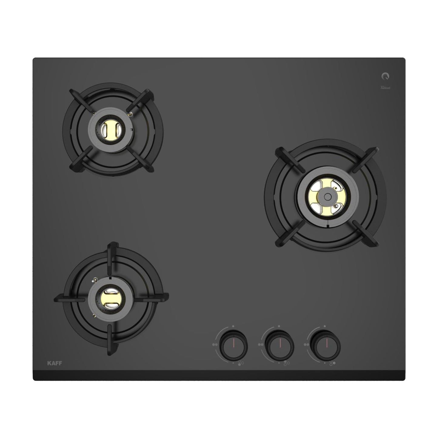KAFF | ASHFORD Built-in Hob | 3 Burners Auto Electric Ignition 60 CM, Full Brass Burners with Flame Failure Device | 8 MM Thick Toughened Glass Black | ASF 603