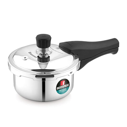 Bergner Tri-Max Junior TriPly 1 Litre Pressure Cooker, Triply Heavy Bottom Outer Lid Mini Pressure Cooker, 1 Pc Free Safety Valve, Measuring Scale Inside - Induction Bottom and Gas Stove Ready