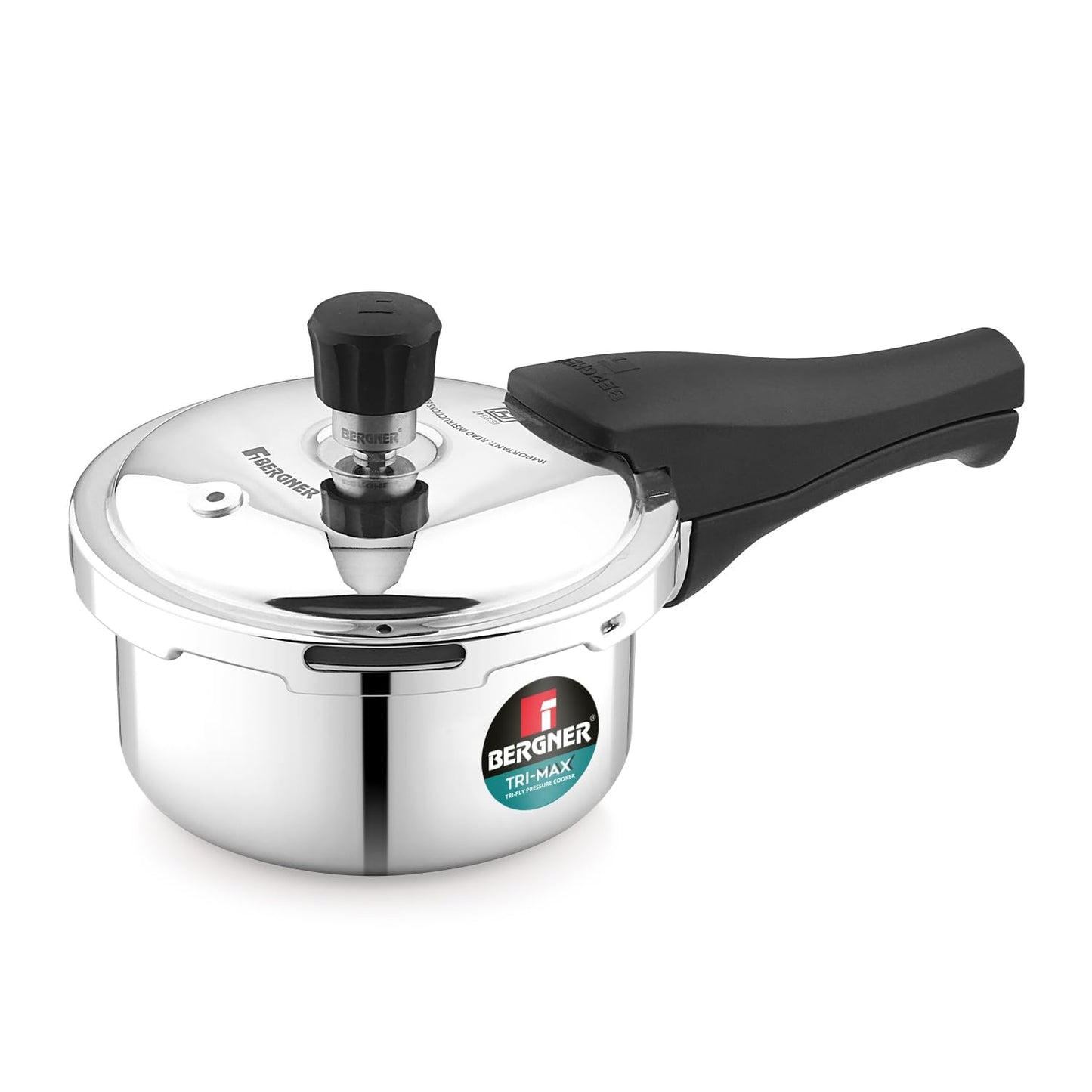 Bergner Tri-Max Junior TriPly 1 Litre Pressure Cooker, Triply Heavy Bottom Outer Lid Mini Pressure Cooker, 1 Pc Free Safety Valve, Measuring Scale Inside - Induction Bottom and Gas Stove Ready