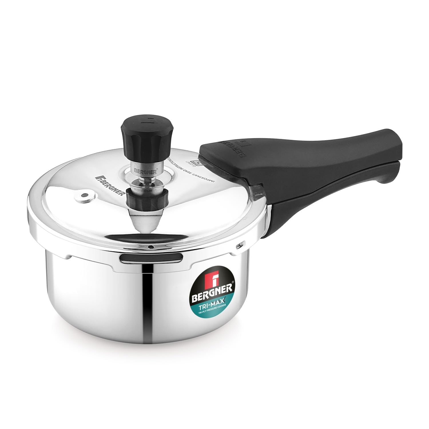 Bergner Tri-Max Junior TriPly 1 Litre Pressure Cooker, Triply Heavy Bottom Outer Lid Mini Pressure Cooker, 1 Pc Free Safety Valve, Measuring Scale Inside - Induction Bottom and Gas Stove Ready