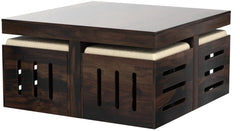 Solid Sheesham Coffee Table 4 Seater with Four Stool for Living Room Center Coffee Table for Bedroom,Cafe, Home
