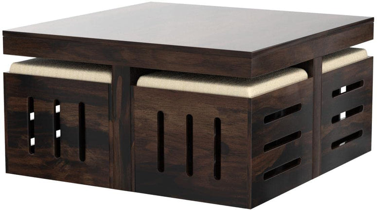 Solid Sheesham Coffee Table 4 Seater with Four Stool for Living Room Center Coffee Table for Bedroom,Cafe, Home
