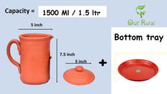 Our Earthen Water Pot with Glass & Bottom Tray Water jug mud Pot 1500 Clay jug 1500 ML