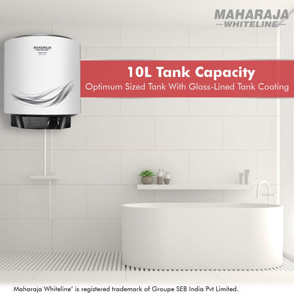 Maharaja Whiteline Aquis Neo Storage wall Water Heater, 10 litre, Glasslined coating, Rust & Shock proof Metal Body, Blue & White Color, Free Installation - AQUIS NEO/WH-167