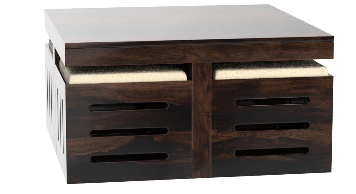 Solid Sheesham Coffee Table 4 Seater with Four Stool for Living Room Center Coffee Table for Bedroom,Cafe, Home