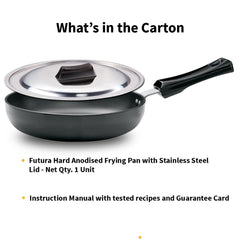Hawkins Futura 20 cm Frying Pan, Hard Anodised Fry Pan with Stainless Steel Lid with Extra Height and Rounded Sides, Black (AF20RS)