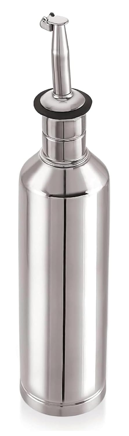 Dynore Stainless Steel Slim Fit Oil Dispenser 300 ml With Pourer With SS Flip Lid Non-Drip Design Ideal For Olive Oil, Vinegar and Soy Sauce