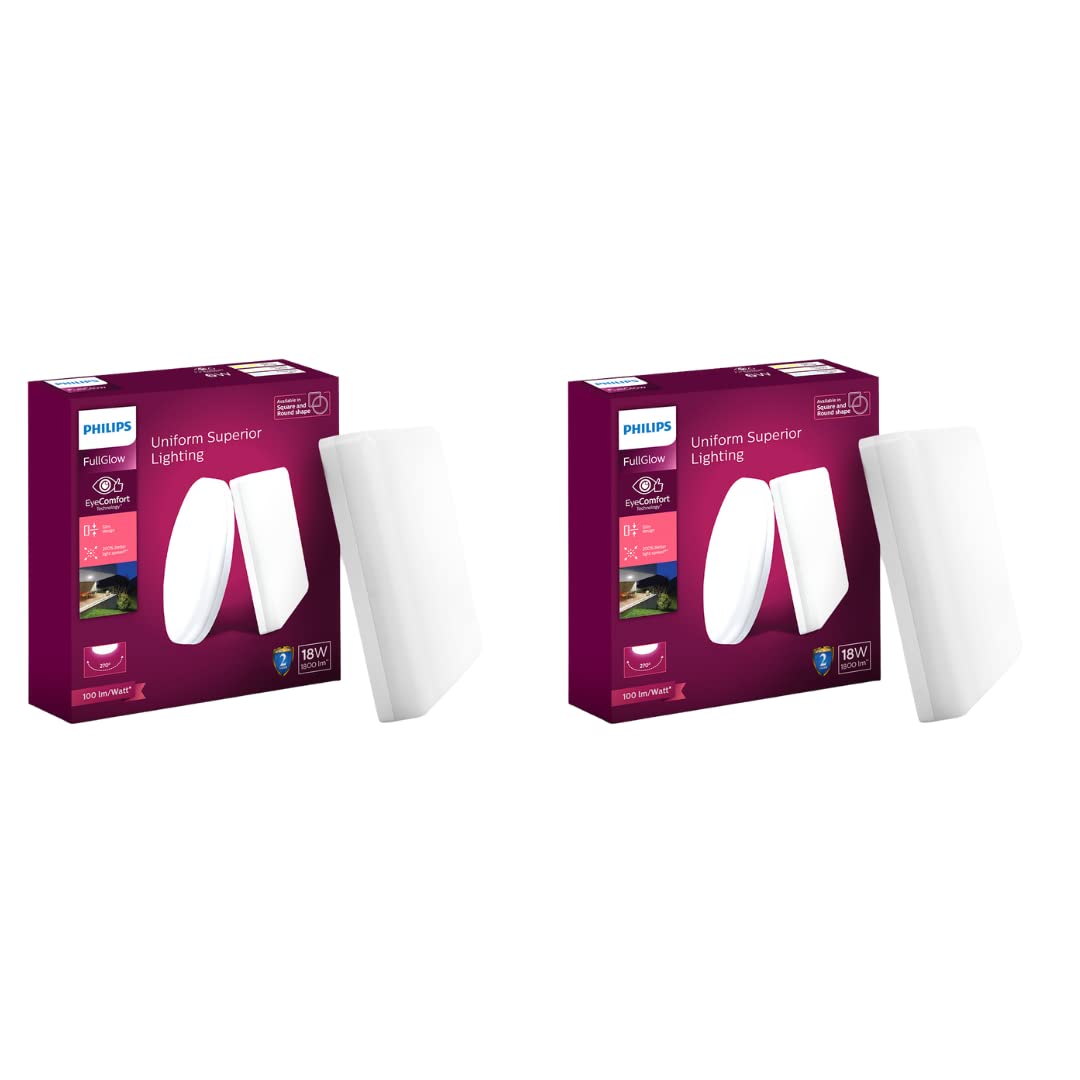 Philips Polycarbonate 18-Watt Square Surface Full Glow (Pack of 2)