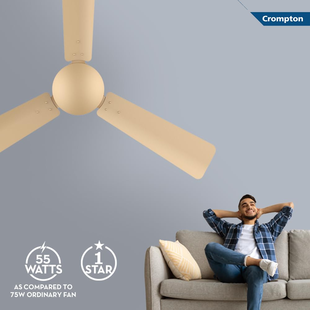 Crompton Jura Prime 1200 mm Decorative Ceiling Fan | BEE Star Rated Energy Efficient | High Speed | Anti-Dust | Active Power Technology | 2 Year Manufacturer Warranty | Birken
