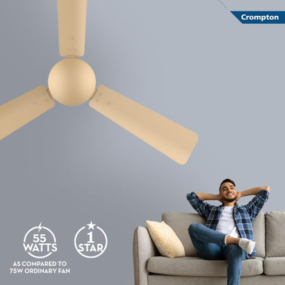 Crompton Jura Prime 1200 mm Decorative Ceiling Fan | BEE Star Rated Energy Efficient | High Speed | Anti-Dust | Active Power Technology | 2 Year Manufacturer Warranty | Birken