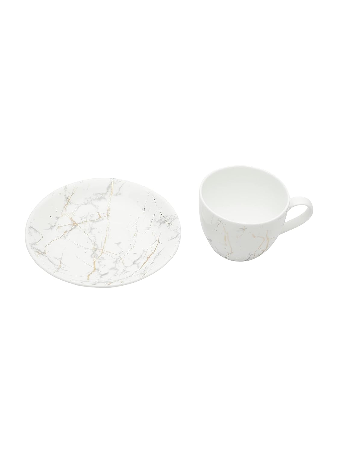 Clay Craft Marble Finish Cup & Saucer Set of 12 (6 Cups + 6 Saucers) - 180 ml Each (White)