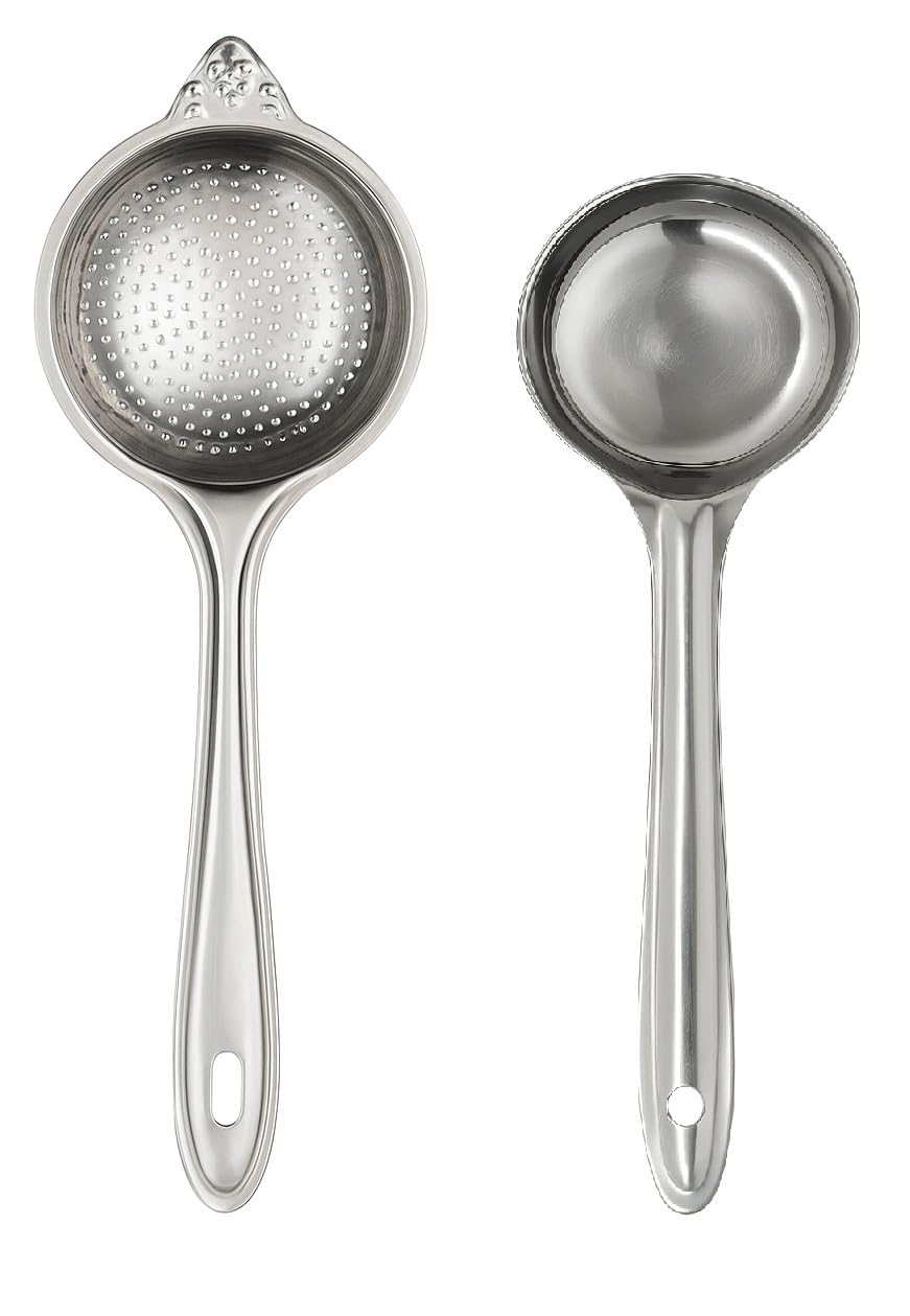 Dynore Stainless Steel Unique Poha Strainer/Mesh Strainer for Kitchen with Round Dosa Batter Spatula (Silver)