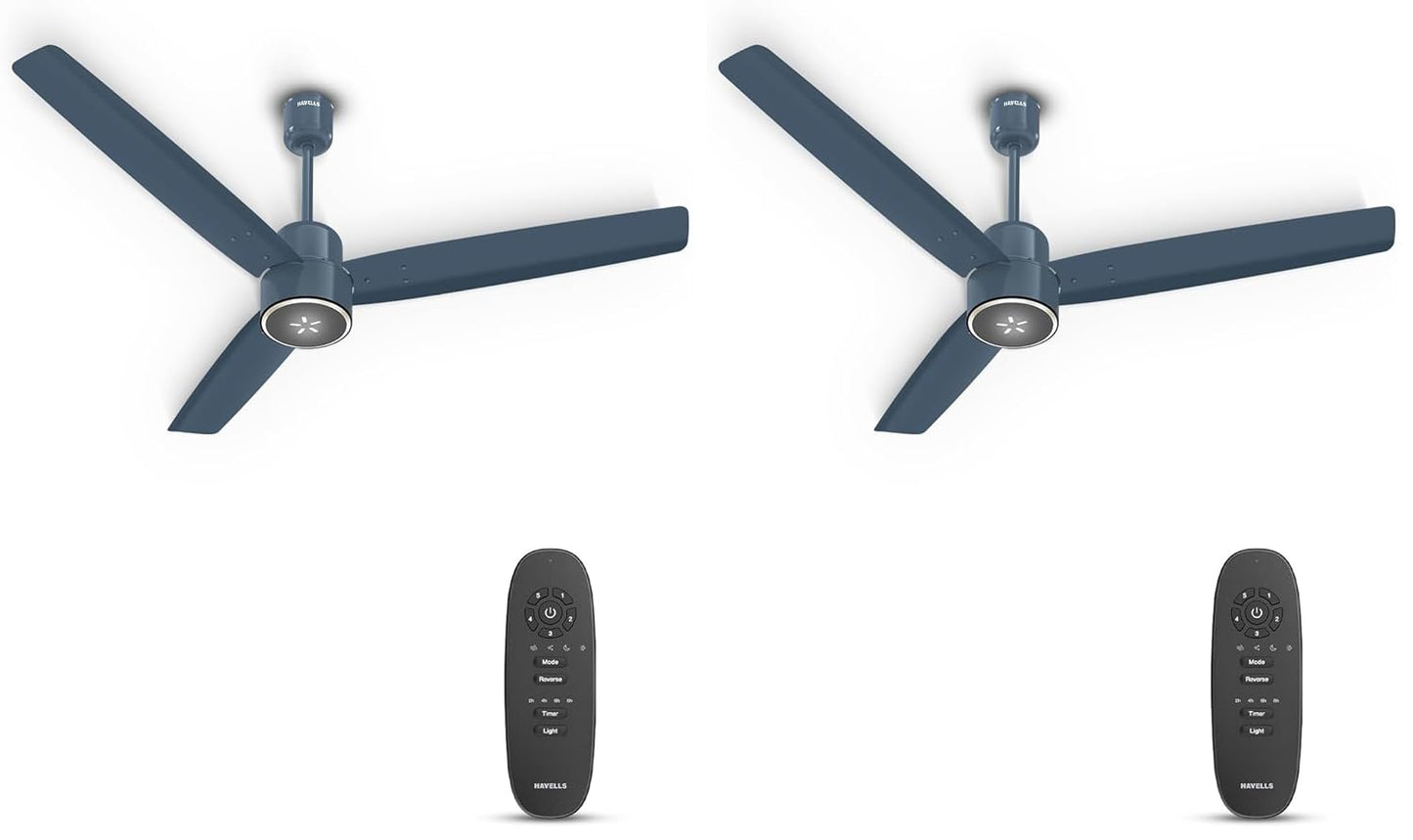 Havells FAB BLDC ULED Ceiling Fan 1200mm, 5 star, LED Speed Indicator, 380 RPM, Up to 65% Savings,Reverse Rotation,4 Speed Modes,Low Wattage 30W,Low Noise,Air Flow:225 CMM, 3 Year Warranty, Denim Blue