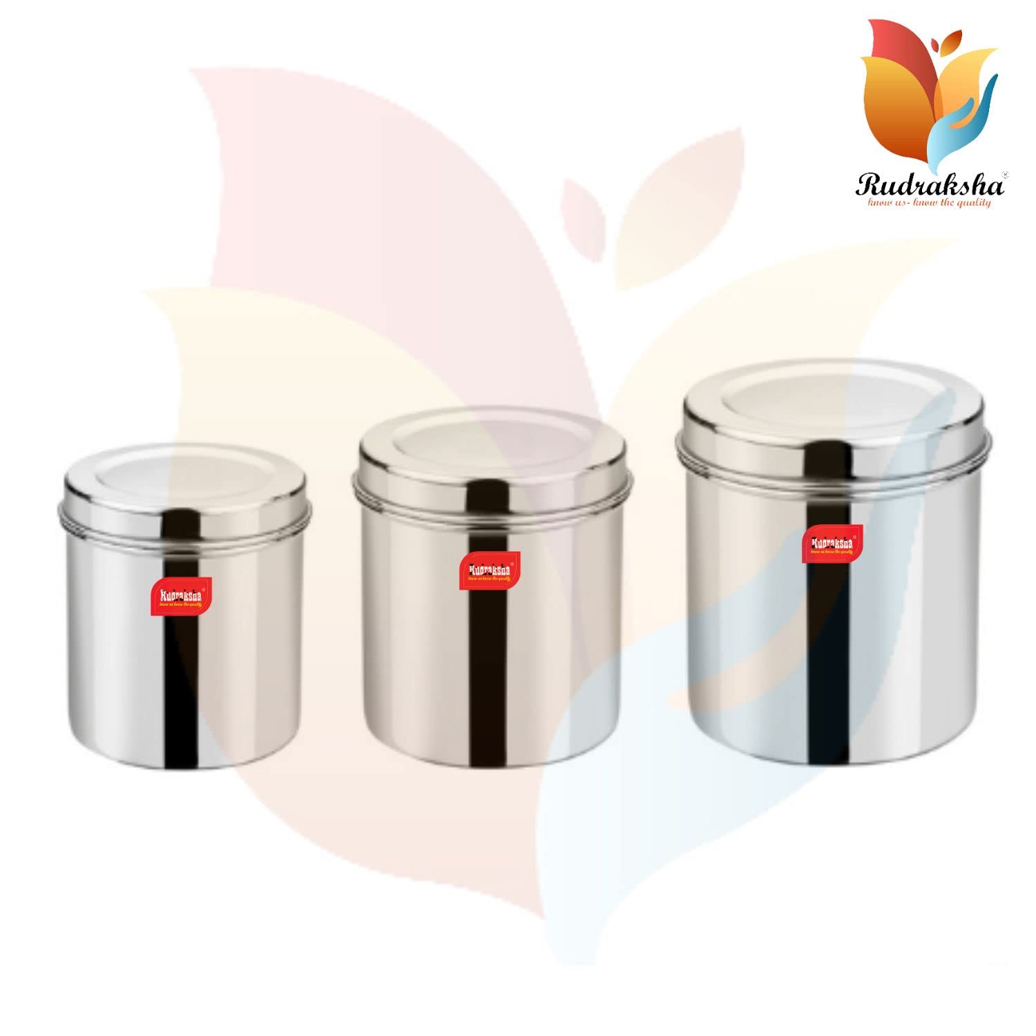 RUDRAKSHA® Stainless Steel Vertical Canisters/Ubha Dabba/Storage Containers Set of 3Pcs (No. 7 to No. 9) (350ml, 500ml, 700ml)