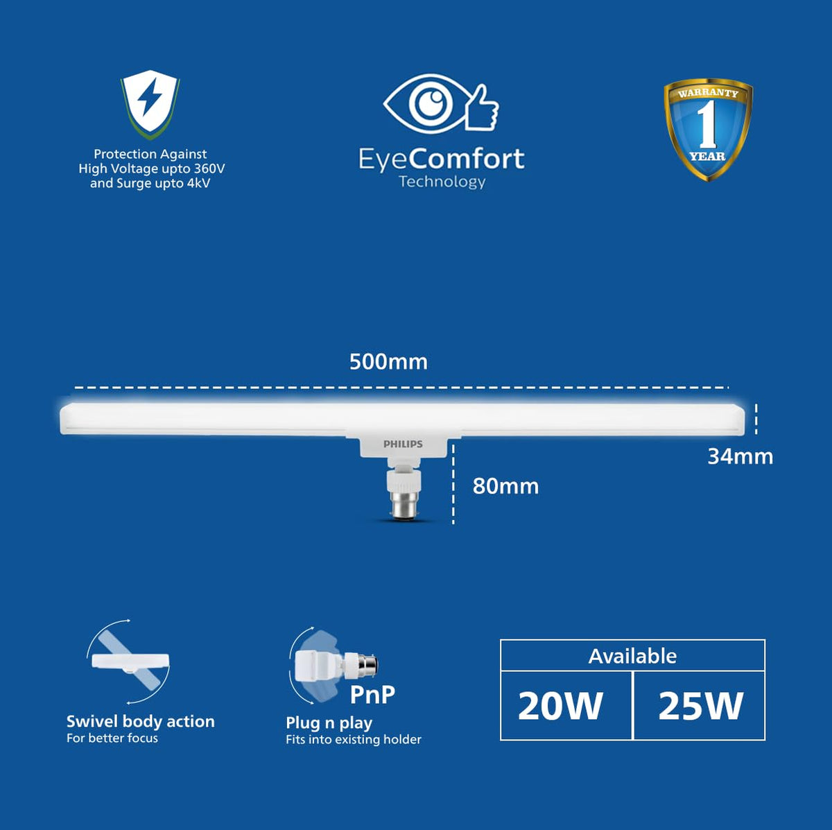 Philips Stellar Bright 20W B22 LED T-Beamer, 2000lm, Plug n Play, Cool Day Light, Pack of 2