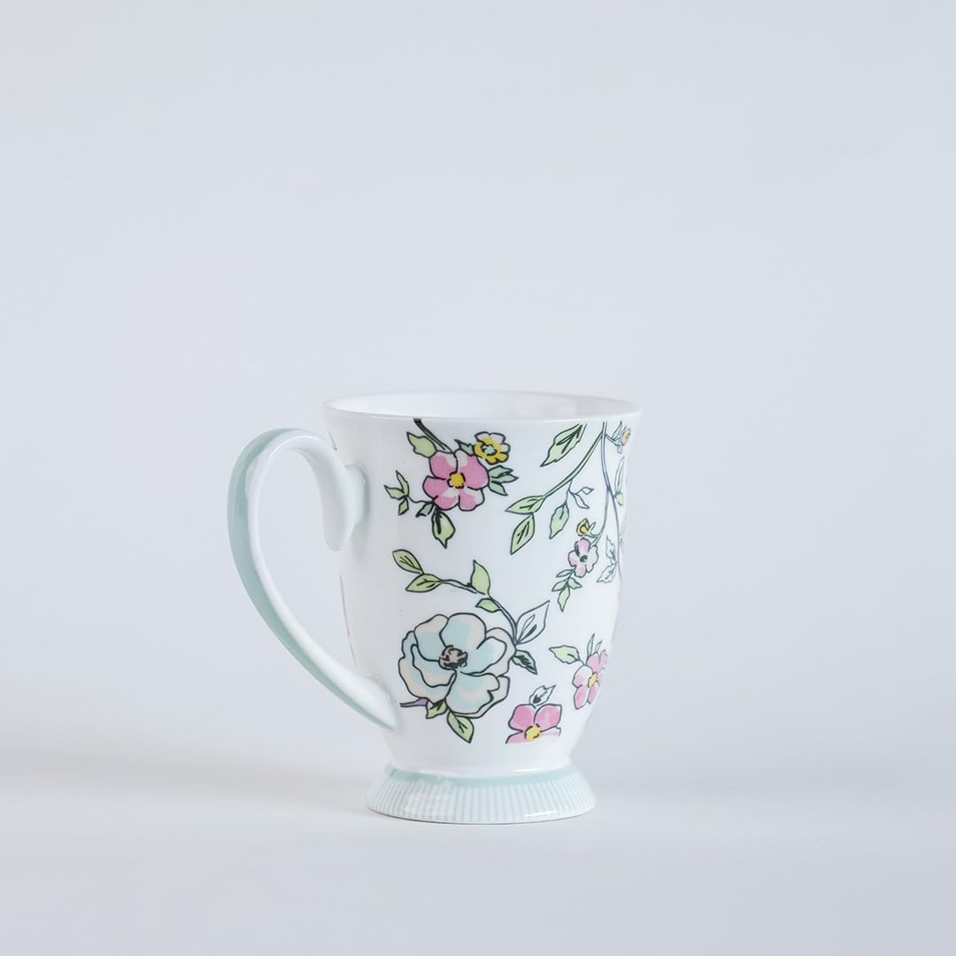 Magique by The Wishing Chair x ClayCraft : Vines Happy Days Ceramic Coffee Mug 300ml | Fine China Floral Milk Tea Cup | Microwave & Dishwasher Safe | Elegant Mug for Home Office Gifting