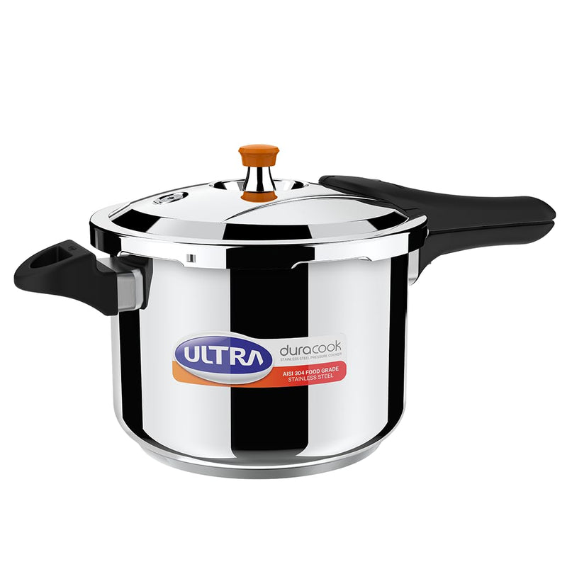Ultra Duracook Pressure Cooker 3 Litre | AISI 304 Food Grade Stainless Steel Cooker | 10 Years Warranty | High Impact 3-Layer Composite Base | Bakelite Handles | Keeps Food Warm for up to 2 Hours