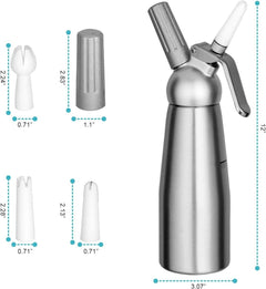 THW® Aluminium Cream Whipper | Professional Whipped Cream Dispenser Canister - 500 mL | Ideal for Home, Café, Hotel & Restaurant Use | Includes 3 Nozzles, Charger Holder & Whipper Valve Brush