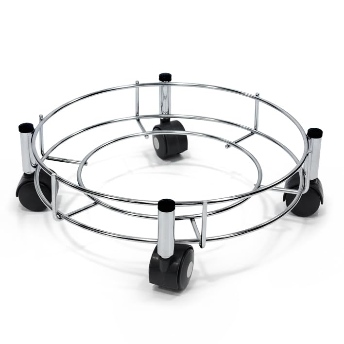 Plantex Gas Cylinder Trolley with Wheels/Stainless Steel LPG Cylinder Stand/Heavy Duty Rolling Gas Stand with Easy Movement Kitchen Lpg Trolley (Chrome, Pack of 1)-1