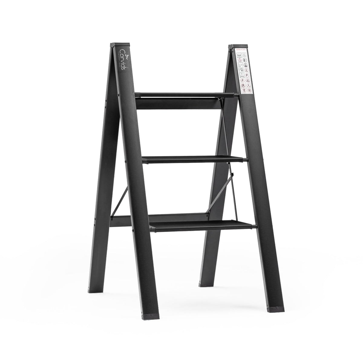 Corvids 4-Steps Premium Folding Step Stool | 2-Year Warranty | Wide Anti-Slip Pedal, Portable Lightweight Aluminum Step Ladder for Home and Office Use (Black)