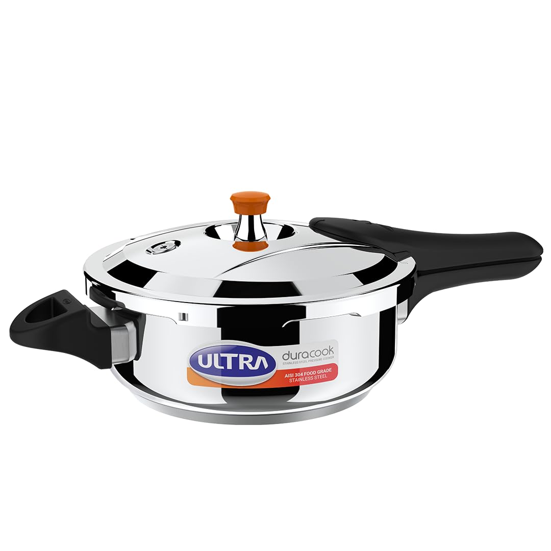 Ultra Duracook Pressure Cooker 3 Litre | AISI 304 Food Grade Stainless Steel Cooker | 10 Years Warranty | High Impact 3-Layer Composite Base | Bakelite Handles | Keeps Food Warm for up to 2 Hours
