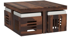 Solid Sheesham Coffee Table 4 Seater with Four Stool for Living Room Center Coffee Table for Bedroom,Cafe, Home