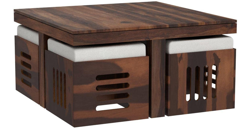Solid Sheesham Coffee Table 4 Seater with Four Stool for Living Room Center Coffee Table for Bedroom,Cafe, Home