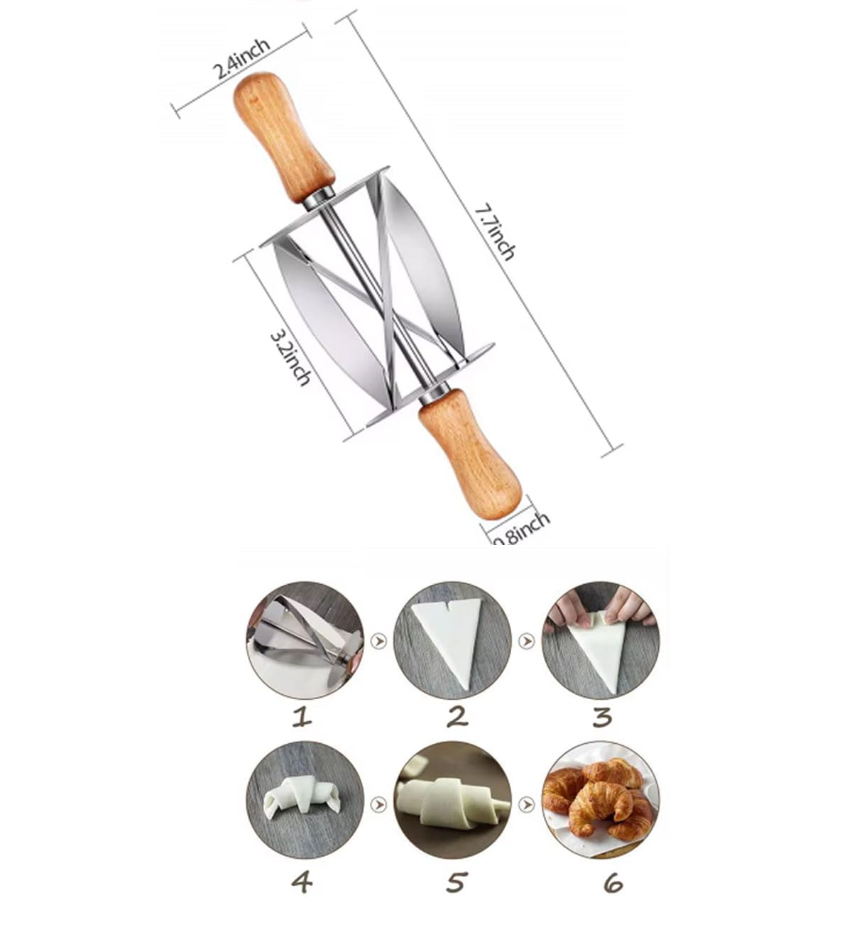 ExcitingDealz Multi-Functional Unique Stainless Steel Manual Croissant Dough Rolling Cutter Perfect Shaped Bread Pastry Cutter Knife Tool