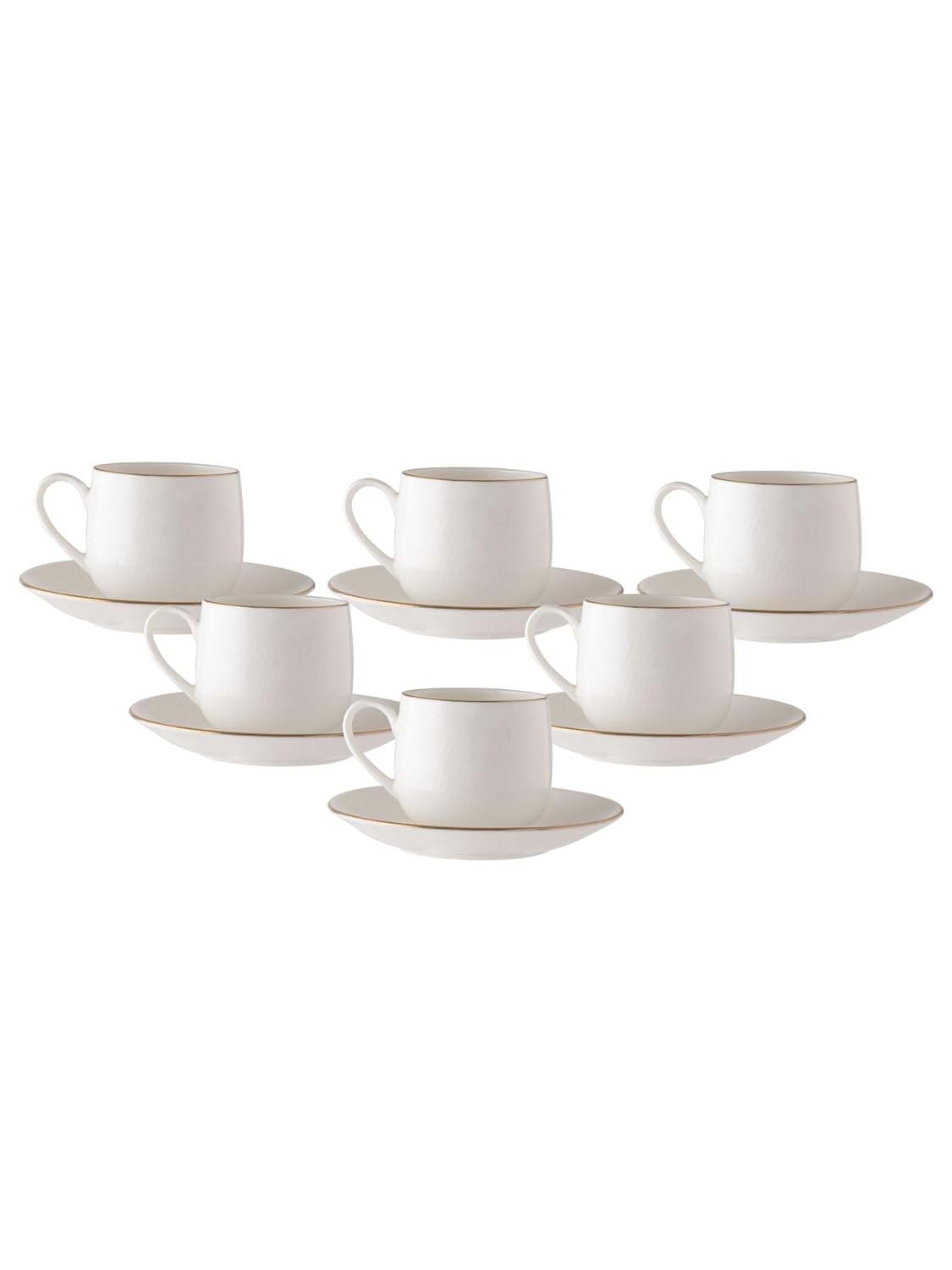Clay Craft Fine Ceramic Twig Gold Printed Cup & Saucer Set of 12 (6 Cups + 6 Saucers) - 180 ml Each