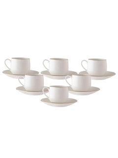 Clay Craft Fine Ceramic Twig Gold Printed Cup & Saucer Set of 12 (6 Cups + 6 Saucers) - 180 ml Each