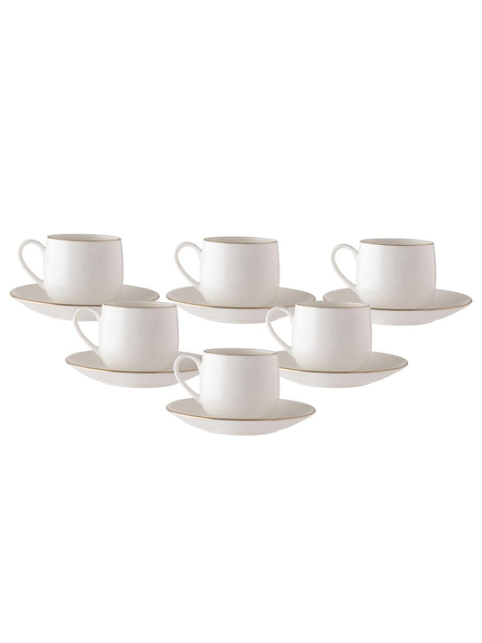 Clay Craft Fine Ceramic Twig Gold Printed Cup & Saucer Set of 12 (6 Cups + 6 Saucers) - 180 ml Each