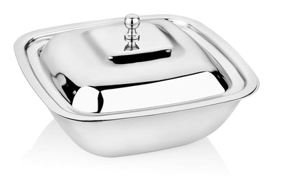 Dynore Stainless Steel Square Shape Serving Bowls with SS Lid 380, 550 and 750 ml- Set of 3 Pcs