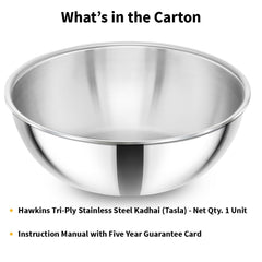 Hawkins 2.5 Litre Metro Kadhai, Triply Stainless Steel Induction Tasla, Silver (SSTA25)