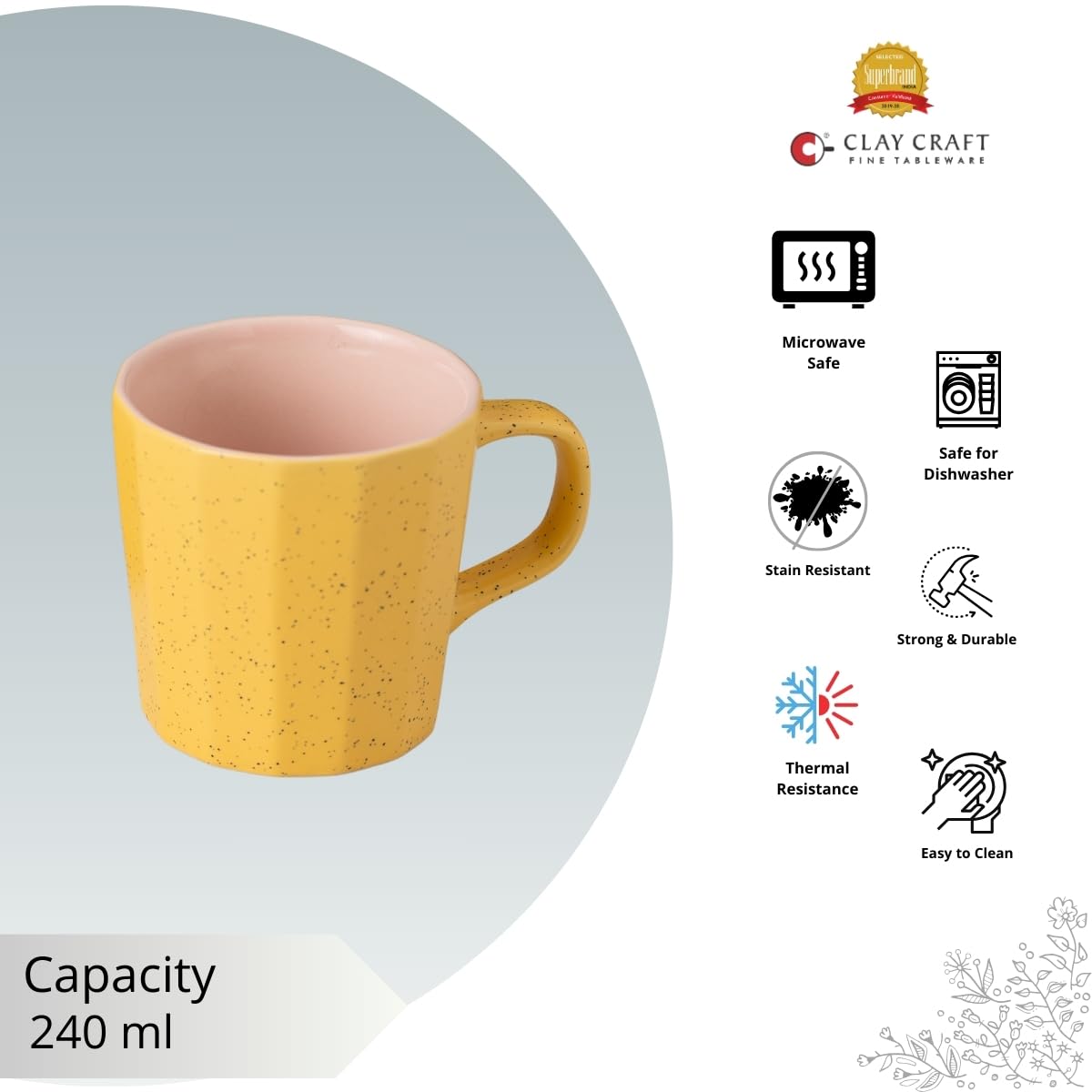 Clay Craft Fine Ceramic Armada Mustard & Pink Cups & Saucer, Set of 12, Cups for Tea & Coffee, Gift Set, Elegant Design for Home and Kitchen and Can Be Gifted to Your Loved Ones On Any Occassions