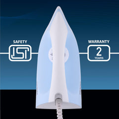 USHA EI 3802 1000W Dry Iron with Double Coat Golden Weilburger Soleplate, 180° Swivel Cord, Easy Fabric Selector & Overheat Protection (Blue/White)